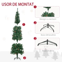 Pom de Craciun artificial subtire cu creion inalt de 165cm  HOMCOM cu ramuri realiste, 556 de varfuri si 27 de conuri de pin, brad cu ace de pin, decor de Craciun, verde(m-8)