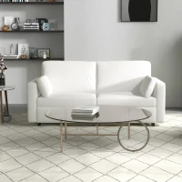 HOMCOM Sofá de 3 Lugares Sofá Sala de Estar Estofado em Poliéster com 2 Almofadas Acolchoadas 178x82x85 cm Creme(m-7)