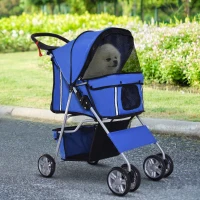 PawHut Pet Stroller for Small Miniature Dogs Cats Foldable Travel Carriage with Wheels Zipper Entry Cup Holder Storage Basket Blue(m-10)