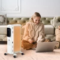 HOMCOM 1630W Oil Filled Radiator with 7 Fins, Portable Electric Heater with 24H Timer, 3 Power Settings, Safety Cut-off and Remote, White(m-2)