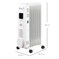 HOMCOM 1500W Digital Oil Filled Radiator, 7 Fin, Portable Electric Heater with LED Display, Built-in Timer, 3 Heat Settings, Safety Cut-Off and Remote Control, White(m-3)
