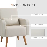 HOMCOM Single Seater Sofa, Fabric, Nordic Accent Living Room Chairs-Cream White(m-4)
