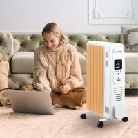 HOMCOM 1500W Digital Oil Filled Radiator, 7 Fin, Portable Electric Heater with LED Display, Built-in Timer, 3 Heat Settings, Safety Cut-Off and Remote Control, White(m-14)
