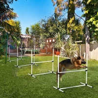 PawHut 4 Piece Dog Agility Training Equipment for Dog Agility Course with Adjustable Height Jump Bars, Included Carry Bag, & Displacing Top Bar, White(m-2)