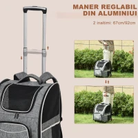 PawHut Transport pentru caini cu roti, usa cu fermoare si fereastra plasa, geanta pentru carucior cu design 2 in 1, tesatura Oxford si poliester, 43x33x51,5 cm(m-8)