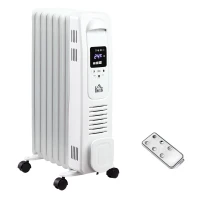 HOMCOM 1500W Digital Oil Filled Radiator, 7 Fin, Portable Electric Heater with LED Display, Built-in Timer, 3 Heat Settings, Safety Cut-Off and Remote Control, White(m-1)