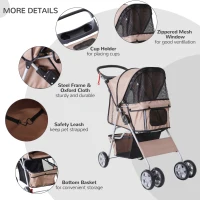 PawHut Pet Stroller for Small Miniature Dogs Cats Foldable Travel Carriage with Wheels Zipper Entry Cup Holder Storage Basket Brown(m-6)