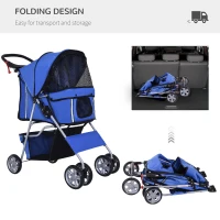 PawHut Pet Stroller for Small Miniature Dogs Cats Foldable Travel Carriage with Wheels Zipper Entry Cup Holder Storage Basket Blue(m-4)