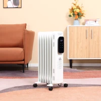 HOMCOM 1630W Oil Filled Radiator with 7 Fins, Portable Electric Heater with 24H Timer, 3 Power Settings, Safety Cut-off and Remote, White(m-12)