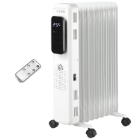 HOMCOM 2000W Oil Filled Radiator, 9 Fin Portable Electric Heater with LED Display, 24H Timer, 3 Heat Settings, Adjustable Thermostat, Safety Cut off, Remote Control, White