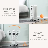 HOMCOM 1500W Digital Oil Filled Radiator, 7 Fin, Portable Electric Heater with LED Display, Built-in Timer, 3 Heat Settings, Safety Cut-Off and Remote Control, White(m-4)