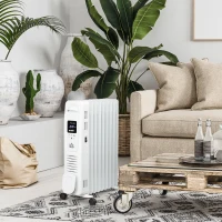 HOMCOM 2000W Digital Oil Filled Radiator, 9 Fin, Portable Electric Heater with LED Display, Timer, 3 Heat Settings, Safety Cut-Off and Remote Control, White(m-11)