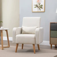 HOMCOM Single Seater Sofa, Fabric, Nordic Accent Living Room Chairs-Cream White(m-10)