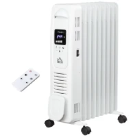 HOMCOM 2000W Digital Oil Filled Radiator, 9 Fin, Portable Electric Heater with LED Display, Timer, 3 Heat Settings, Safety Cut-Off and Remote Control, White(m-1)