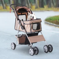 PawHut Pet Stroller for Small Miniature Dogs Cats Foldable Travel Carriage with Wheels Zipper Entry Cup Holder Storage Basket Brown(m-10)
