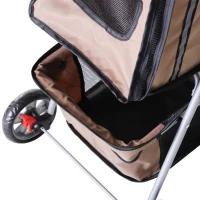 PawHut Pet Stroller for Small Miniature Dogs Cats Foldable Travel Carriage with Wheels Zipper Entry Cup Holder Storage Basket Brown(m-9)