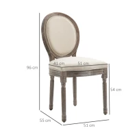 HOMCOM Dining Chairs Set of 2, French-Style Upholstered Kitchen Chairs with Padded Seats, Wood Frame and Round Back, Cream White(m-3)