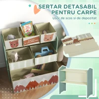 ZONEKIZ Raft Mobil pentru Jucării, Comodă cu 6 Rafturi Detașabile din Material Textil, 63x30x66 cm, Verde(m-5)