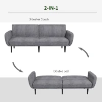 HOMCOM Canapea Extensibilă cu Spătar Rabatabil pe 3 Niveluri și 3 Locuri, Canapea Modernă din Material și Lemn, 208x84x82 cm(m-4)