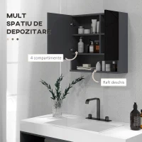 kleankin Dulap de baie oglinda usi oglinda de baie de perete rafturi reglabile cufa laterala toaleta acasa birou hol prosop manere dus colt baza inalta vopsit rezistent la apa(m-4)