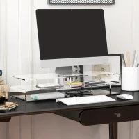 HOMCOM Suport din Acril pentru Monitor cu Depozitare Tastatura Raft Organizator de Birou de Depozitare pe Niveluri(m-7)