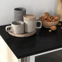 Cărucior de bucătărie din PAL HOMCOM cu raft deschis, dulap cu 2 uși și poliță laterală cu 2 niveluri, 75x40x80,5 cm, de culori stejar și negru(m-8)