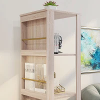 HOMCOM Raft de Depozitare cu 4 Nivele cu Roti, Raft Modern pentru Carti, Raft pentru Camera de Zi, Birou, in Ton de Stejar(m-9)