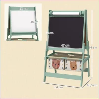 AIYAPLAY 3-in-1 Kinder Ezel met Papierrol, Krijtbord, Whiteboard, Opbergmanden, 54 x 46,5 x 93 cm, Groen(m-3)