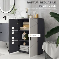 Kleankin Dulap Baie Gri 60×30×82 cm – Cu 3 Rafturi si Usi cu Amortizare(m-5)