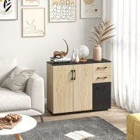 HOMCOM Bufet modern  dulapuri sertare bufet de bucatarie cu raft reglabil nuc si negru pentru sufragerie camera de zi dormitor(m-9)