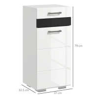 kleankin Dulap de Baie cu Luciu Inalt Dulap de Depozitare pe Podea cu Sertar si Raft Reglabil pentru Bucatarie Camera de Zi Alb depozitare laterala toaleta acasa birou hol prosop manere dus colt baza inalta vopsit rezistent la apa(m-3)