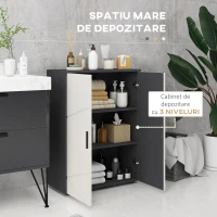 Kleankin Dulap Baie Gri 60×30×82 cm – Cu 3 Rafturi si Usi cu Amortizare(m-4)