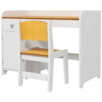 ZONEKIZ Masa de birou  pentru copii cu scaun birou de scoala pentru copii din lemn sertar scaun asortat alb pentru scoala mobilier camera copilului birou pentru copii mici(m-10)