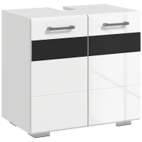 kleankin Dulap pentru Chiuveta din Baie Dulap de Depozitare pentru sub Chiuveta Usi Duble Rafturi Alb depozitare laterala toaleta acasa birou hol prosop manere dus colt baza inalta vopsit rezistent la apa(m-1)