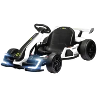 HOMCOM Kart electric pentru copii  scaun reglabil Drift Go-kart claxon lumini muzica alb pentru copii pentru plimbare pentru distractie echilibru(m-10)