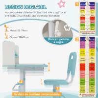 ZONEKIZ Set Birou si Scaun pentru Copii Reglabil in Inaltime Birou de Studiu pentru Copii pentru Scoala cu Sertar Raft pentru Carti Masa cu Unghi Reglabil(m-6)