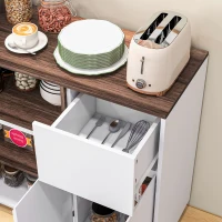 HOMCOM Dulap de Bucatarie Bufet Modern din Lemn cu Dulapuri Sertar Compartiment Deschis Dulap Multifunctional pentru Bucatarie si Sufragerie depozitare laterala toaleta acasa birou hol prosop manere dus colt baza inalta vopsit rezistent la apa(m-8)