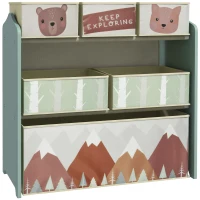 ZONEKIZ Raft Mobil pentru Jucării, Comodă cu 6 Rafturi Detașabile din Material Textil, 63x30x66 cm, Verde(m-1)