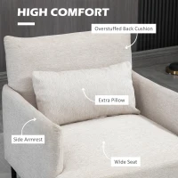 HOMCOM Scaun de Efect din Panza Fotoliu Fotoliu Modern pentru Camera de Zi cu Picioare din Otel Perne pentru Dormitor Alb crem fotoliu pentru oaspeți sufragerie camera de zi dormitor dormitor interior casă(m-5)
