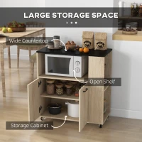 Cărucior de bucătărie din PAL HOMCOM cu raft deschis, dulap cu 2 uși și poliță laterală cu 2 niveluri, 75x40x80,5 cm, de culori stejar și negru(m-4)