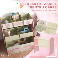 Raft mobil ZONEKIZ pentru jucării cu 6 containere detașabile din material textil, 63x30x66cm, de culoare roz(m-5)