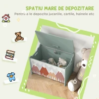 Cufăr de jucării pentru copii ZONEKIZ, ladă din lemn MDF cu capac și balama de siguranță, 60x37x39cm, de culoare verde(m-6)