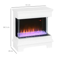 HOMCOM Șemineu Electric 1000W/2000W, Șemineu Electric Independent cu Telecomandă și Protecție la Supraîncălzire, 61x28x66,5 cm, Alb(m-3)