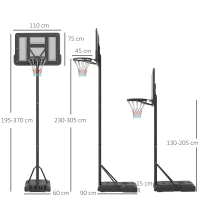 SPORTNOW Cos de baschet  reglabil pe inaltime pentru gradina piscina baza umpluta spatiu pentru minge cos baschet exterior inaltime reglabila cos de baschet pentru adulti plasa pentru cos de baschet postament cu roti panou pe structura otel(m-3)