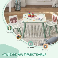 ZONEKIZ Set masa si scaun 3 piese pentru copii MDF lemn de pin desene animale verde distractie copii indemanare confortabil pentru copii model cu desene(m-4)