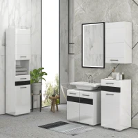 kleankin Dulap pentru Chiuveta din Baie Dulap de Depozitare pentru sub Chiuveta Usi Duble Rafturi Alb depozitare laterala toaleta acasa birou hol prosop manere dus colt baza inalta vopsit rezistent la apa(m-2)