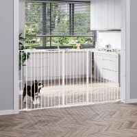 PawHut Poartă pentru Câini cu 3 Panouri și Sistem Dublu de Închidere, Barieră pentru Câini pentru Scări, Uși, Holuri, 206x90 cm, Alb(m-2)