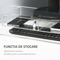 HOMCOM Suport din Acril pentru Monitor cu Depozitare Tastatura Raft Organizator de Birou de Depozitare pe Niveluri(m-5)