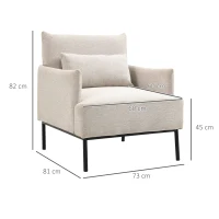 HOMCOM Scaun de Efect din Panza Fotoliu Fotoliu Modern pentru Camera de Zi cu Picioare din Otel Perne pentru Dormitor Alb crem fotoliu pentru oaspeți sufragerie camera de zi dormitor dormitor interior casă(m-3)