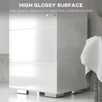 kleankin Dulap de Baie cu Luciu Inalt Dulap de Depozitare pe Podea cu Sertar si Raft Reglabil pentru Bucatarie Camera de Zi Alb depozitare laterala toaleta acasa birou hol prosop manere dus colt baza inalta vopsit rezistent la apa(m-6)